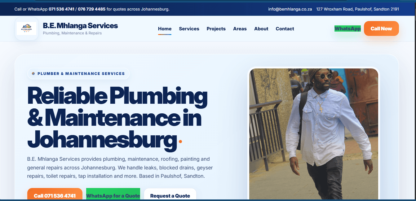 B.E. Mhlanga Services website